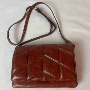 Patricia Nash Penley Quilted Leather Crossbody Purse Bag Cinnamon Burnt Tan